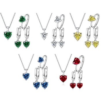1 комплект Милых модных ювелирных изделий, ожерелье с подвеской из циркона в виде сердца, серьги-кольца, свадебные Элегантные серьги-чокеры на цепочке для новобрачных