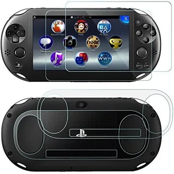 2 комплекта защитных пленок из закаленного стекла для переднего экрана и HD прозрачной ПЭТ-пленки с задними крышками для PlayStation Vita 1000 PSV 2000