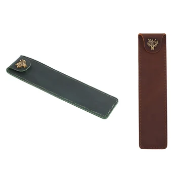 2 предмета, чехол для ручек из натуральной кожи, держатель для карандашей, сумка с кнопкой для шариковой ручки-роллера, зеленая и коричневая