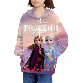 2023 Disney Elsa Princess Frozen Толстовка С капюшоном Толстовка Женский Пуловер Harajuku Уличное Платье С Карманом Толстовка от 1 до 14 лет