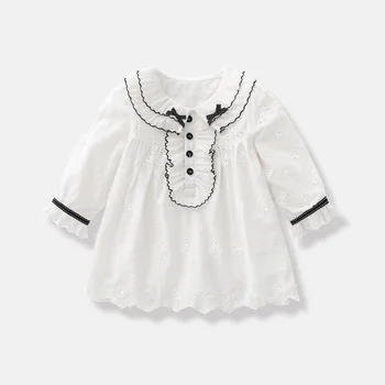2023 Ins Весенне-осеннее платье для маленьких девочек из хлопка с длинным рукавом и рюшами Broder, свободное платье для маленьких девочек, одежда для маленьких девочек