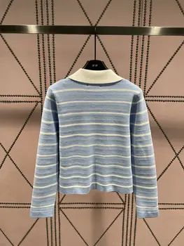 2023 Осень, Новый свитер с контрастными полосками и длинным рукавом, трикотаж в женском стиле
