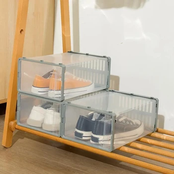 3 шт./компл. складная пластиковая коробка для обуви, утолщенная прозрачная коробка с выдвижным ящиком, пластиковая коробка для обуви, штабелируемая коробка, подставка для обуви