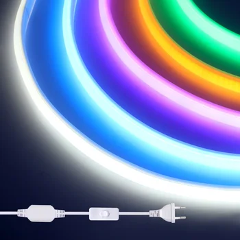 COB Светодиодная лента Неоновый свет 10 цветов с переключателем переменного тока 220 В Гибкая силиконовая трубка Лампа высокой плотности 288 светодиодов Линейное освещение Водонепроницаемый