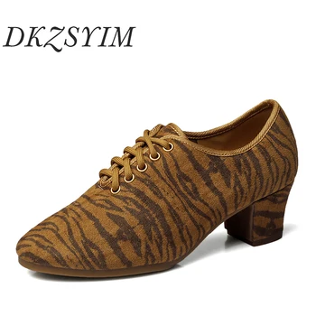 DKZSYIM/ Современная танцевальная обувь для женщин, стандартные танцевальные кроссовки для танго и латиноамериканских танцев, повседневные кроссовки с тигровой полосой, мягкая подошва, каблук 3,5 /5 см