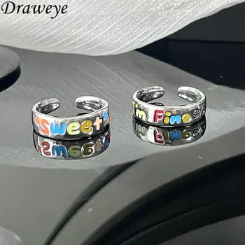 Draweye пара колец для женщин с буквами, красочные радужные сладкие аксессуары y2k, anillos mujer, корейская мода, кавайные украшения