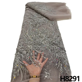 HFX Французская вышитая бисером кружевная ткань 2023 Высококачественная Африканская Нигерийская кружевная ткань с блестками Свадебное платье 5 ярдов