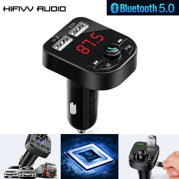 Hi-Fi Аудио Многофункциональный приемник Bluetooth 5.0 Светодиодный MP3-плеер автомобиля Беспроводной FM-передатчик USB-прикуриватель 12 В