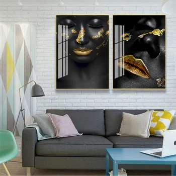 MOINES Гостиная HD Wall Art Decoracion Красивая золотая Черная леди, золотая картина на холсте, модный плакат для