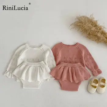 RiniLucia/ Осенне-зимний комплект трикотажной одежды для новорожденных девочек 2023, однотонные ползунки с длинным рукавом, шорты, комплект одежды из 2 предметов, комплект детской одежды