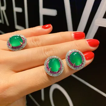 SUYU Summer Women's Fashion Зеленое кольцо с инкрустацией из циркона, набор подвесок