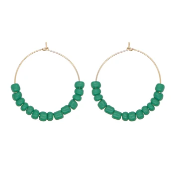 YASTYT Зеленое сережное кольцо из бисера Золотого цвета, круглые простые серьги-обручи из нержавеющей стали Для женщин, серьги из стеклянных бусин, модные украшения