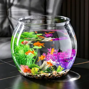 Аквариум с рыбками, маленький прозрачный настольный аквариум с рыбками, креативный мини-круглый аквариум с рыбками для настольных украшений гостиной и офисов