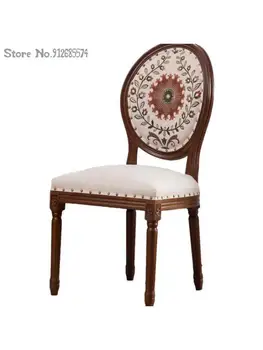 Бревенчатый американский стул Ретро Дубовый Домашний Скандинавский обеденный стул высокого класса, Резная спинка из ткани Западной кухни, Большой стул для отдыха