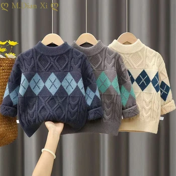 Вязаный пуловер в корейском стиле для маленьких девочек и мальчиков с длинными рукавами, осенне-зимний детский однотонный пуловер, одежда для мальчиков