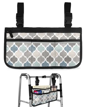 Геометрическая сумка для инвалидной коляски в стиле ретро из сафьяна с карманами, боковые сумки для подлокотников, сумка для хранения прогулочной рамы для электрического скутера