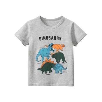 Детская одежда Лето 2023, Новая футболка с короткими рукавами для мальчиков, хлопковый топ с динозавром из мультфильма, детская одежда, прямая поставка