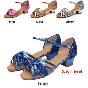 Детская танцевальная обувь Для девочек / Детей / Женская обувь для латиноамериканских танцев, Бальные женские современные сандалии для танго и сальсы, танцевальная обувь на низком каблуке 3,5 см
