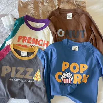 Детские топы, осенние футболки с длинными рукавами для мальчиков и девочек 2023, новые цветные Детские топы в стиле пэчворк в корейском стиле, хлопковые футболки для девочек, одежда