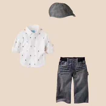 Дизайнерские комплекты осенней одежды для мальчиков, детские хлопчатобумажные блузки, рубашки + джинсовые брюки + шляпа 3-дюймовые комплекты детской верхней одежды для малышей + ковбойские штаны
