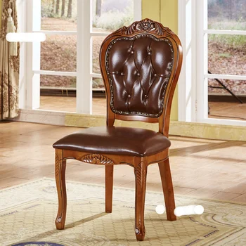Европейские обеденные стулья из массива дерева для столовой, американское кожаное кресло в стиле ретро, креативный обеденный стул, бытовой стул со спинкой.