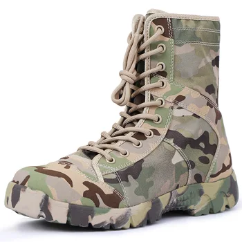 Камуфляжная тактическая парусиновая обувь с высоким берцем, летние дышащие сверхлегкие армейские ботинки, мужская тренировочная обувь для обеспечения безопасности на открытом воздухе