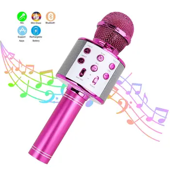 Караоке-микрофон для детей, беспроводной Bluetooth-караоке-микрофон для пения, Портативный портативный микрофон-динамик