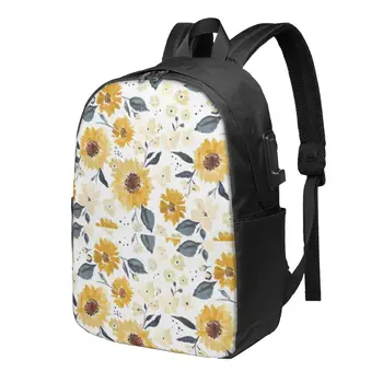 Классический базовый школьный рюкзак из парусины с подсолнухами и кремом, повседневный рюкзак для офиса, рюкзак для мужчин и женщин
