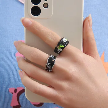 Кольца с черной эмалью в корейском стиле Для женщин и девочек, Открытая манжета, Геометрическое Кольцо Y2K, Ювелирные Изделия, Подарочные Аксессуары