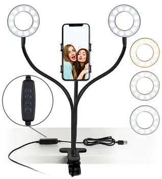 Кольцевой светильник для селфи с подставкой Twin Dual Ring Lights с держателем телефона, подставкой для телефона, видеоблогом о макияже TikTok Youtube