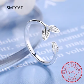Кольцо для открывания листьев из стерлингового серебра 925 пробы, кольцо с регулируемыми листьями, простые ювелирные изделия с платиновым покрытием для женщин SCR975-E