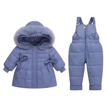 Комплект детской одежды -30 Зимняя куртка на утином пуху для мальчиков, комбинезон, комбинезон для девочек, теплая детская парка, зимний комбинезон, одежда для малышей, костюм
