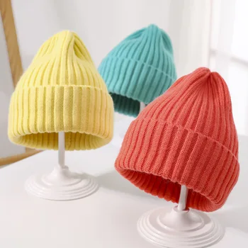Корейская детская шапочка-бини Ins Осень-зима, вязаная шапочка для младенцев, простые однотонные утепленные шапки для малышей, вязаные крючком