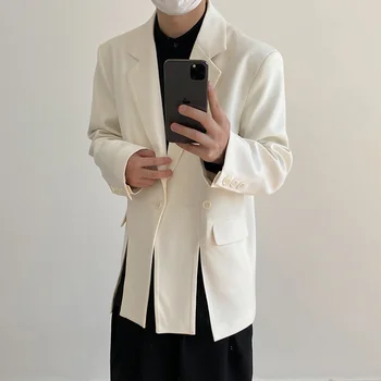 Корейский Белый Блейзер Для мужчин, Модный Социальный Мужской Пиджак, Свободный Повседневный Пиджак, Мужской Офисный Формальный пиджак M-XL