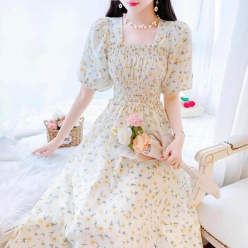 Корейское Модное Шифоновое Розовое платье с цветочным принтом, Летнее Новое Винтажное Облегающее вечернее платье, Женское Элегантное вечернее платье
