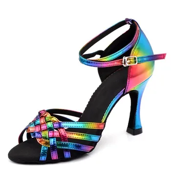 Красочные женские туфли для латиноамериканских танцев Летняя распродажа 2023 г. Сандалии на высоком каблуке с мягкой подошвой New Practice Wedding