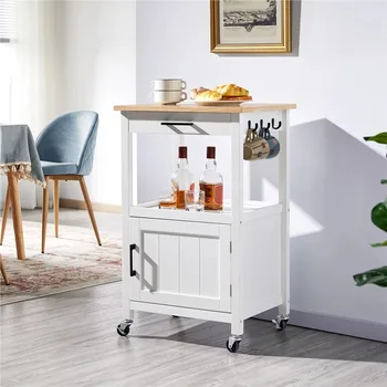 Кухонная тележка на колесиках для столовых кухонь белого цвета