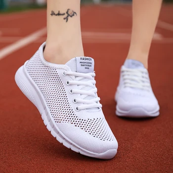 Летние женские сетчатые кроссовки для бега, на шнуровке, для занятий фитнесом, Легкая Удобная дышащая Черная обувь для ходьбы, размер 35-45