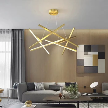 Люстра из золотого и черного металла в стиле ар-деко, креативные светильники для гостиной, столовой, спальни, Регулируемый шнур