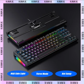 Механическая клавиатура RK R87S Трехрежимная Горячая замена Динамическая RGB Подсветка сбоку 87 клавиш Беспроводная игровая клавиатура Pc Gamer Mac Win Office
