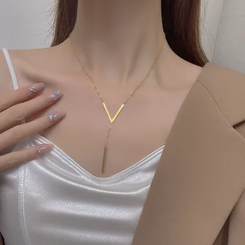 Модная V-образная цепочка для ключиц для женщин, простой легкий свитер с роскошным темпераментом, ожерелье золотого цвета, подарок ювелирных изделий