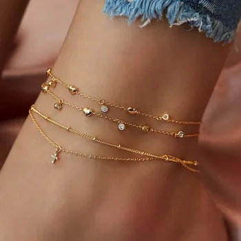 Модный Многослойный браслет-цепочка со стразами в виде сердца, браслет на ножной браслет для женщин, Персонализированные Украшения для пляжного отдыха и вечеринок, Аксессуары, подарки