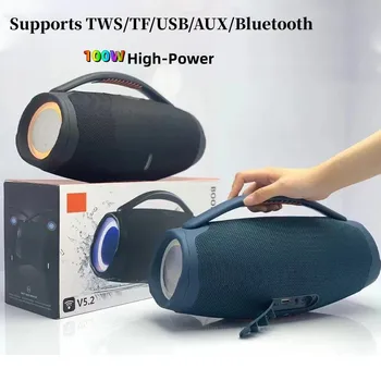 Мощный беспроводной динамик Bluetooth мощностью 100 Вт, музыкальный центр, портативный RGB световой эффект, 360 стерео Объемный звук, водонепроницаемый сабвуфер TWS