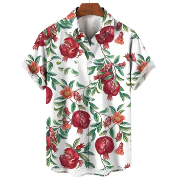 Мужская рубашка с рисунком в виде цветка граната, рубашки с 3D-принтом, повседневная футболка оверсайз, уличная одежда для мужчин, топы Летняя одежда