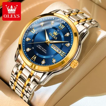 Мужские кварцевые часы OLEVS, роскошные Золотые часы с бриллиантами, водонепроницаемые светящиеся деловые мужские кварцевые часы из нержавеющей стали, мужские часы