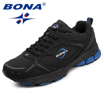 Мужские кроссовки BONA New Classics в стиле классики, мужская спортивная обувь на шнуровке, кожаные мужские кроссовки для бега на открытом воздухе, удобные, бесплатная доставка