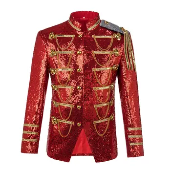 Мужской Красный блейзер с блестками, куртка, сценический костюм, Униформа MJ, Bleazers Para Hombre с цепочками