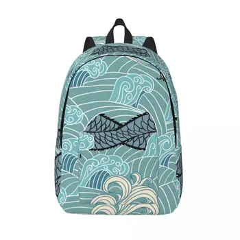 Мужской женский рюкзак Школьный рюкзак большой емкости для студентов Asian Dragon Waves Школьная сумка