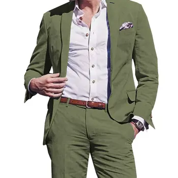 Мужской костюм из 2 предметов, однобортное пальто с вырезанным воротником, деловой повседневный приталенный блейзер, Платье для свадебной вечеринки (блейзер + брюки)