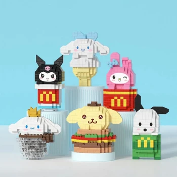 Новая аниме фигурка Sanrio Строительные блоки Kuromi Cinnamoroll Melody Pom Pom Purin Собранные игрушки Edu Игры Подарки детям на День рождения